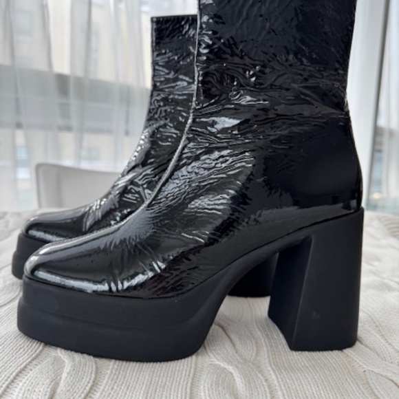 L'INTERVALLE Chunky Heels Ankle Boots - Black Patent - Size 38 - Picture 6 of 12